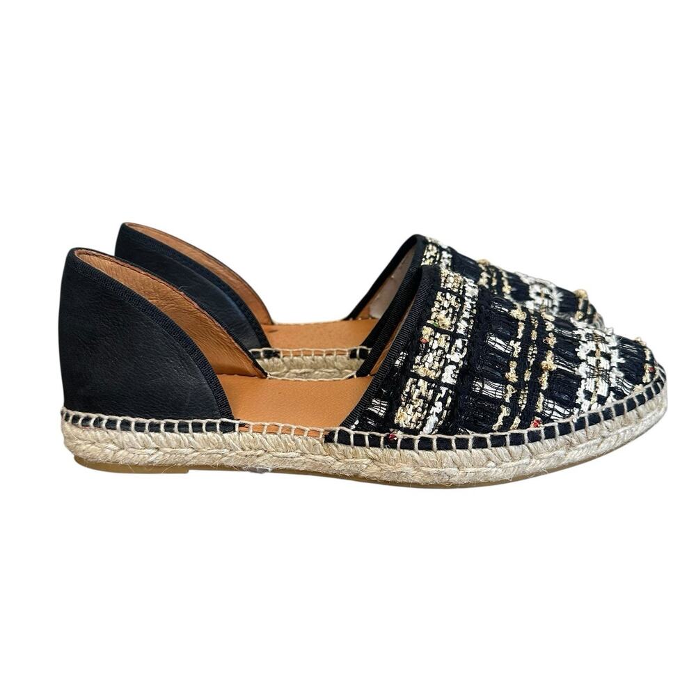 Black Tweed Espadrille D'Orsay Flats